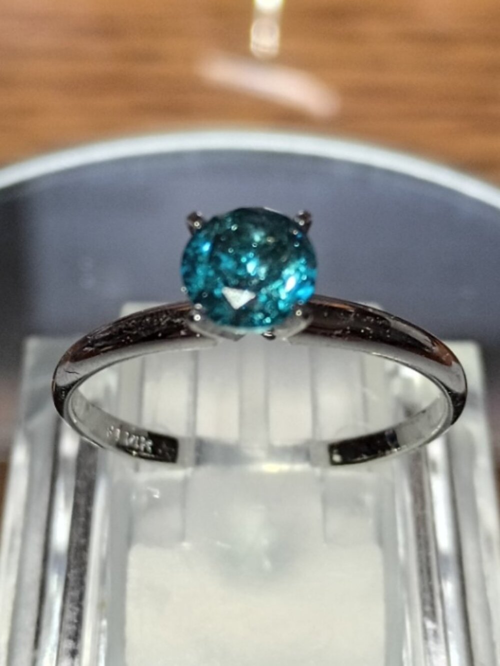 14Kt White Gold 0.90ct Solitaire Blue Diamond Ring